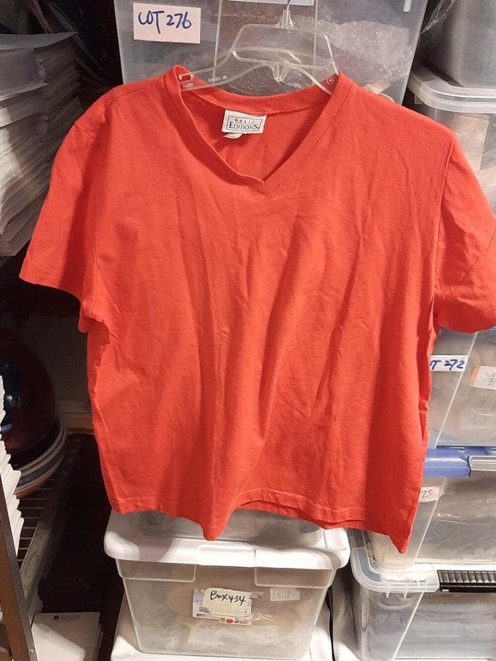 Basic Editions Men Short Sleeve V Neck T Shirt Bright Red-Orange Shade Sz M